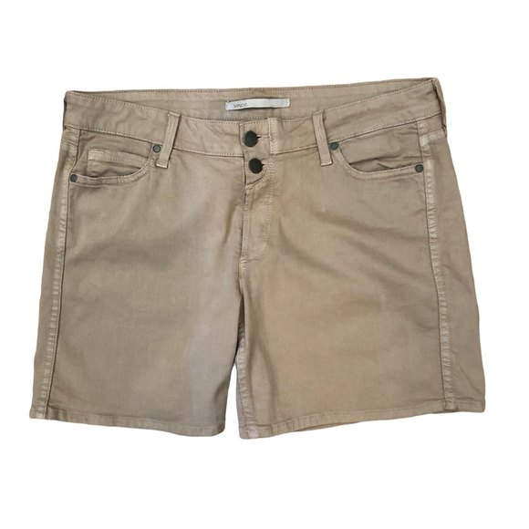 Vince Luce Denim Jean Shorts 34 Mid Waist Two Button Closure Desert Tan Khaki - Picture 2 of 10